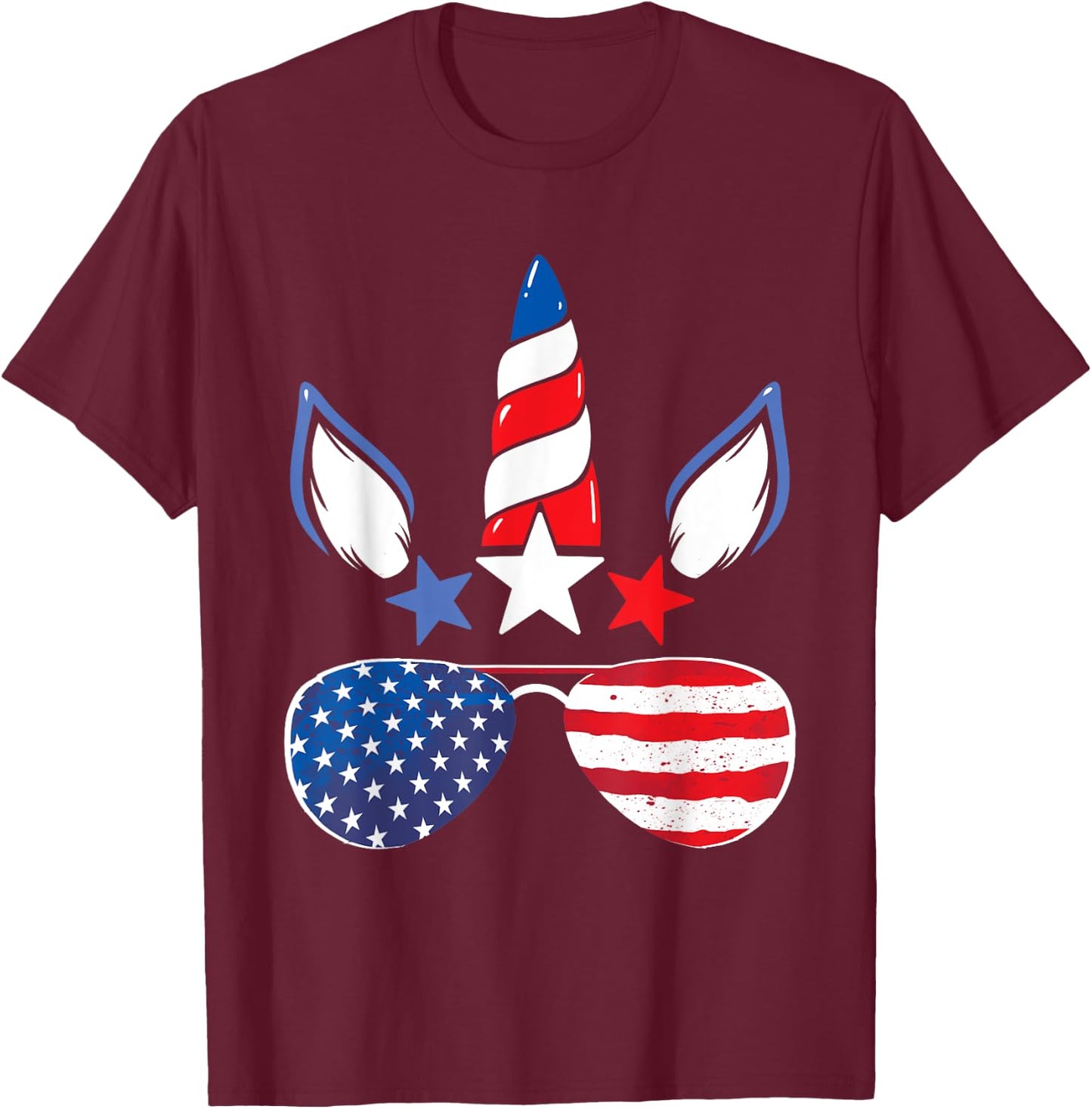 Unicorn 4th of July Girls Kids Women American Flag T-Shirt - T-Shirt | Maroon