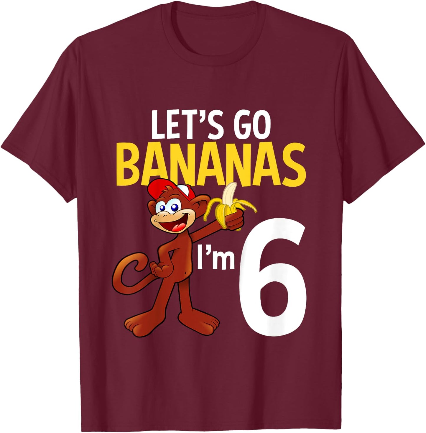 6 Year Old Monkey Birthday Party Zoo Animal Theme 6th Gift T-Shirt - T-Shirt | Maroon
