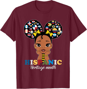 Girls Hispanic Heritage Month Latino Countries Flags Kids T-Shirt - T-Shirt | Maroon