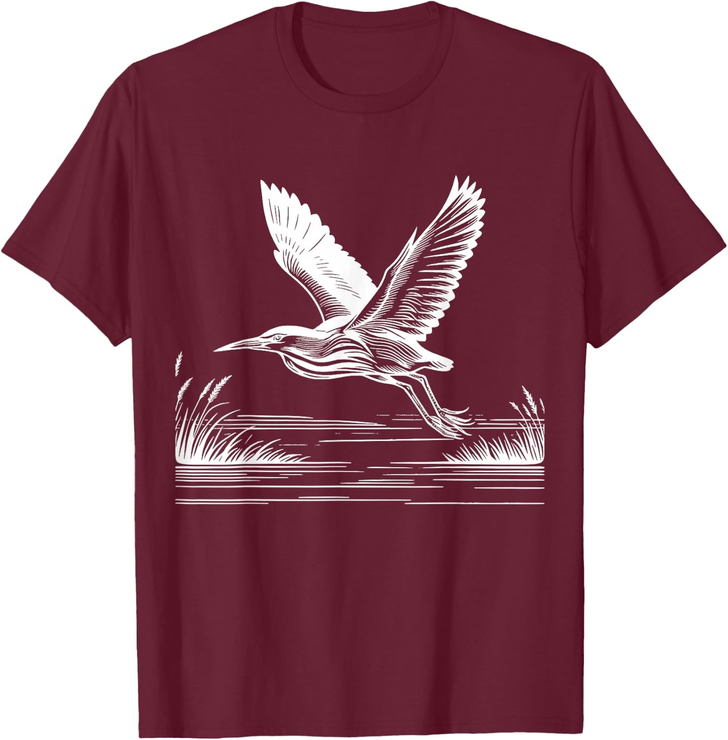 Line Art Bird & Ornithologist American Bittern T-Shirt - T-Shirt | Maroon