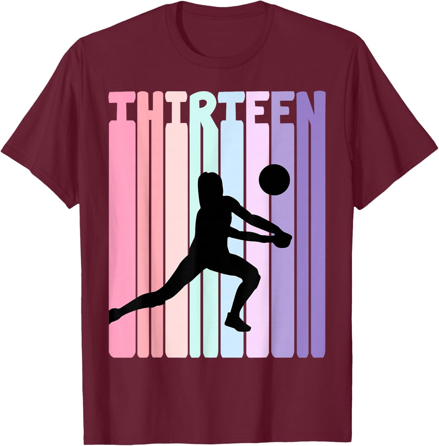 13th Birthday Retro Volleyball Girl Player 13 Years Old Kids T-Shirt - T-Shirt | Maroon