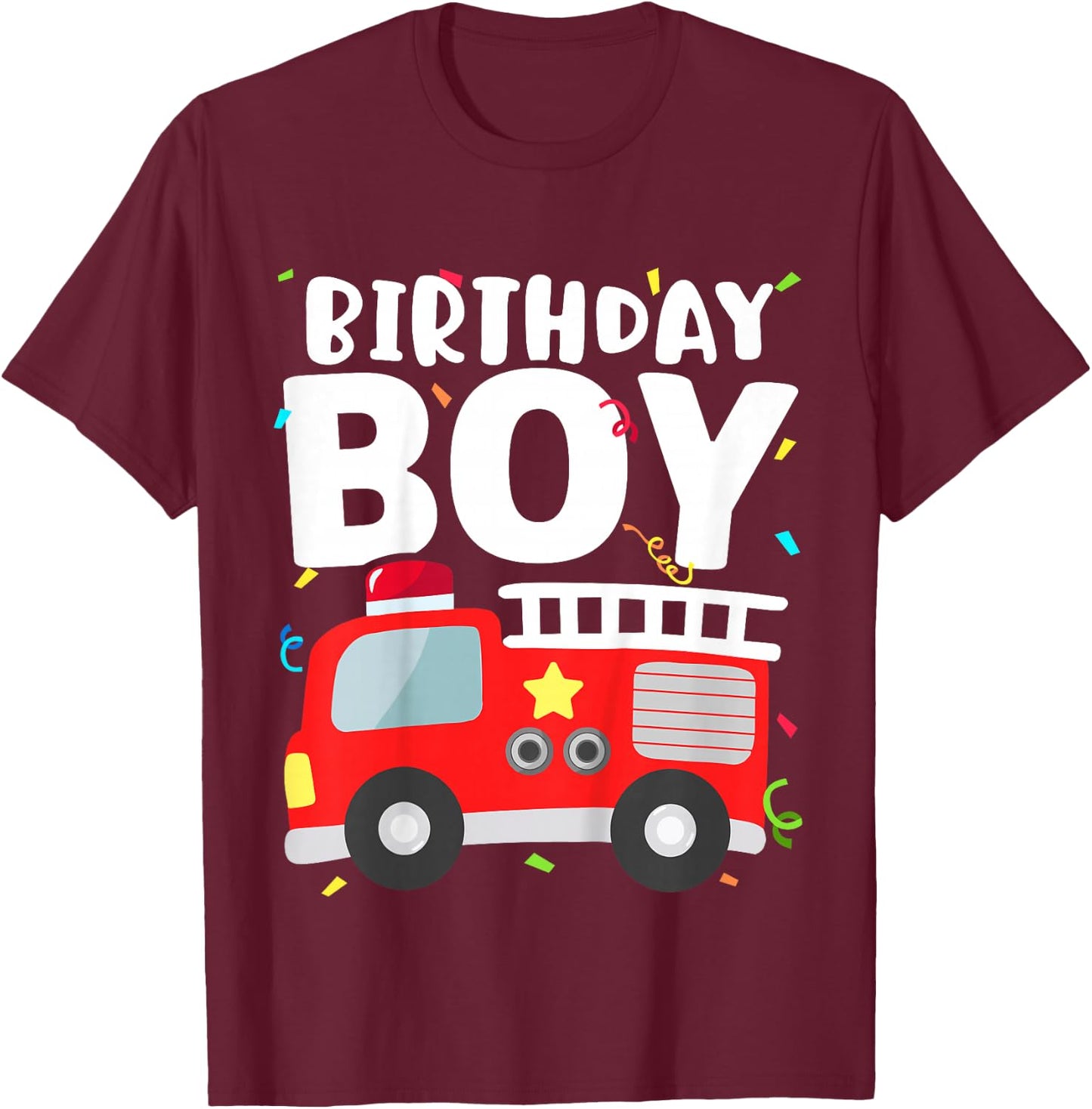 Kids Birthday Boy Fire Truck Party Firefighter Theme Toddler T-Shirt - T-Shirt | Maroon