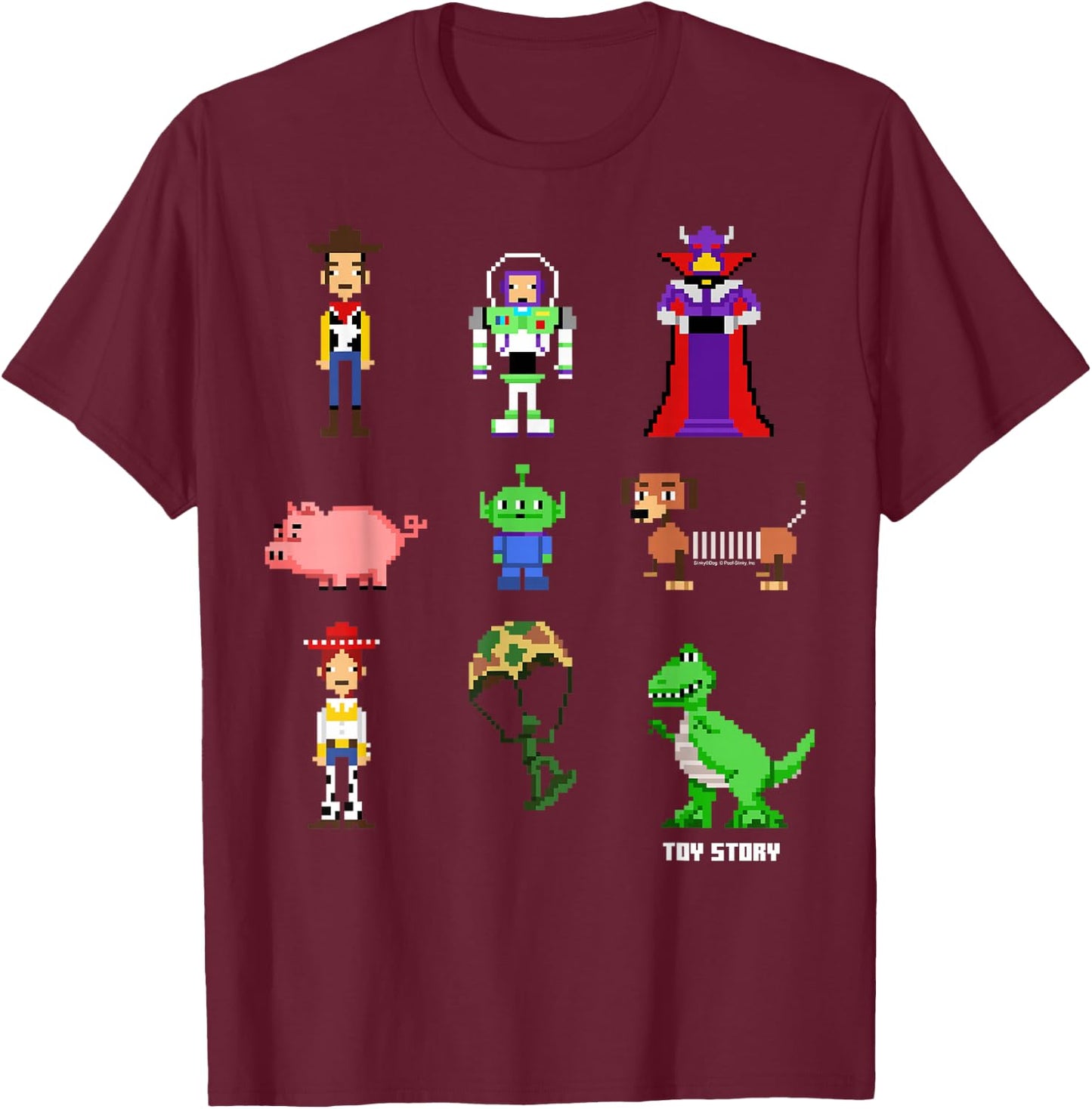 Disney Pixar Toy Story Pixel Toys 8 Bit Retro Style Icons T-Shirt - T-Shirt | Maroon