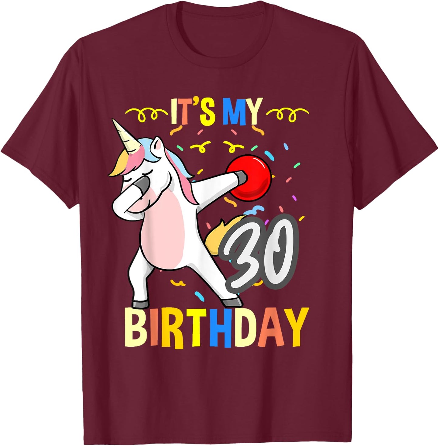 Its My 30th Birthday Dabbing Unicorn Bowling T-Shirt - T-Shirt | Maroon
