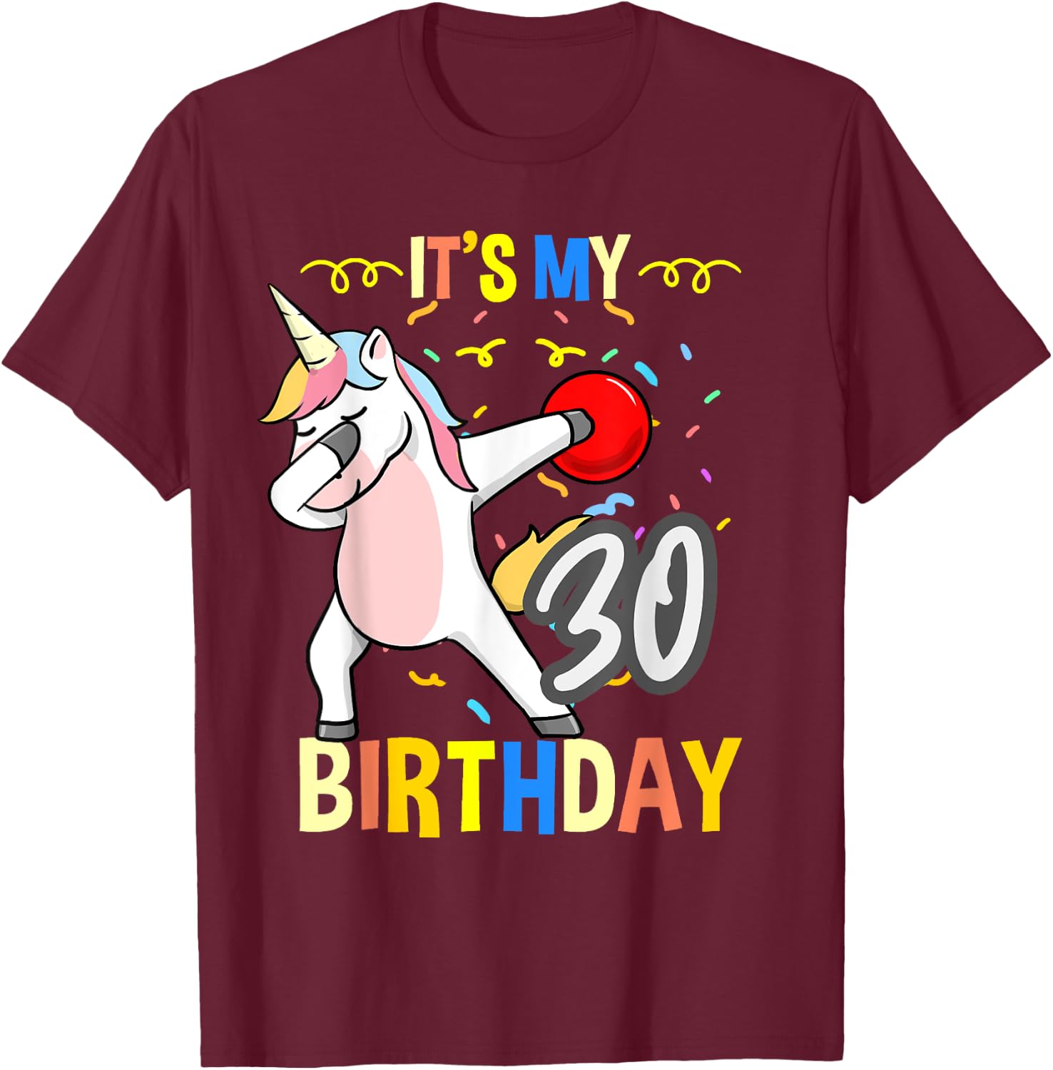 Its My 30th Birthday Dabbing Unicorn Bowling T-Shirt - T-Shirt | Maroon