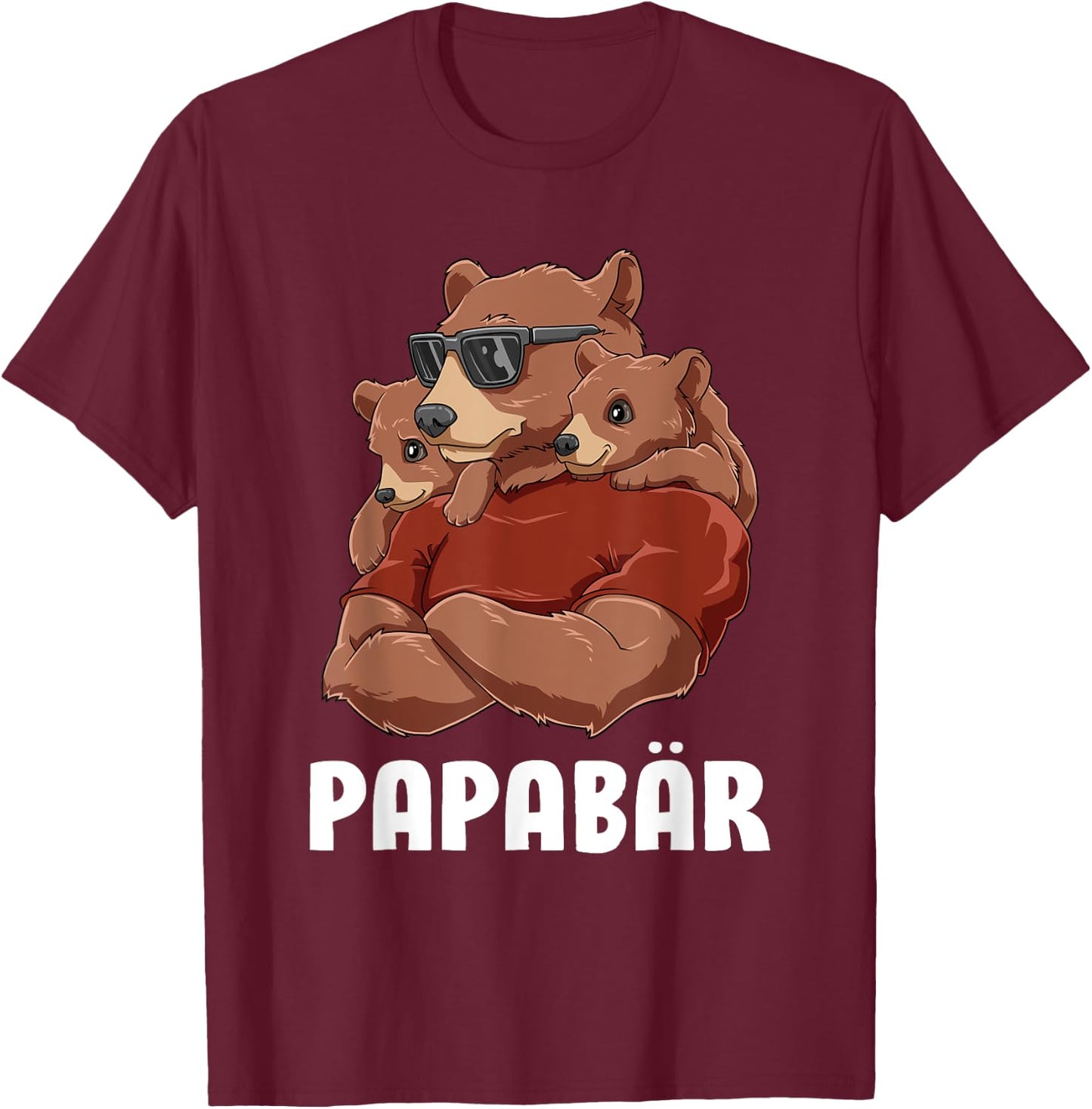 Papa Bear Sibling Clamp Daughter Son Dad Father's Day , black T-Shirt - T-Shirt | Maroon