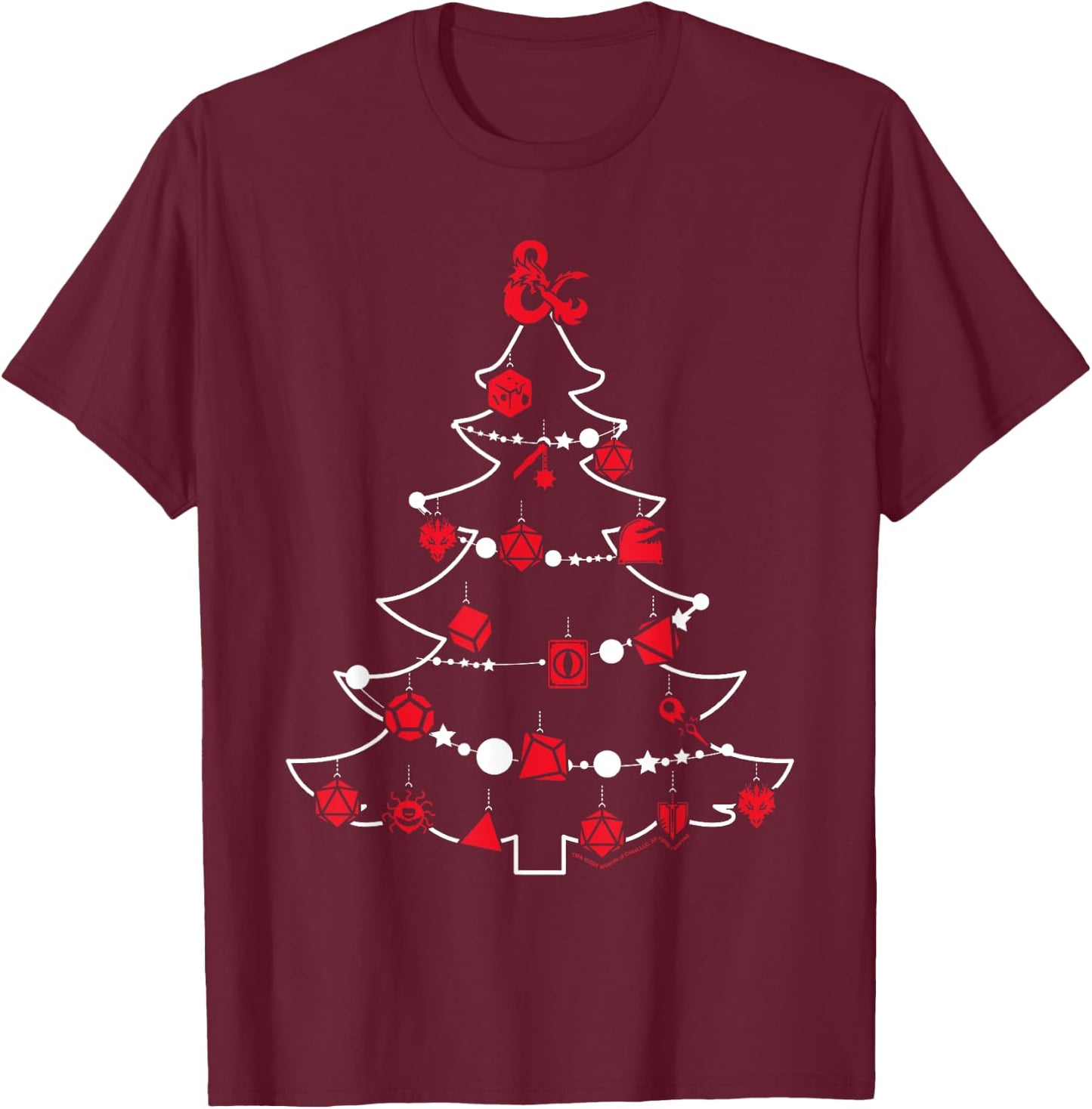 Dungeons & Dragons Christmas Tree Dice Baubles T-Shirt - T-Shirt | Maroon