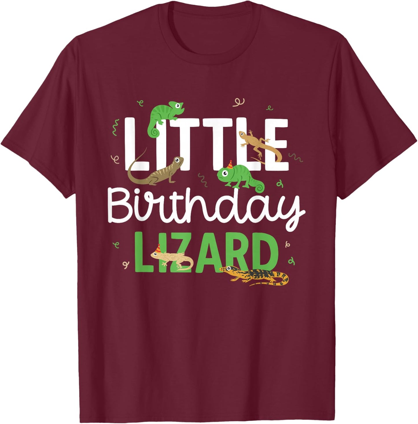 Kids Reptile Little Birthday Lizard Themed Birthday T-Shirt - T-Shirt | Maroon