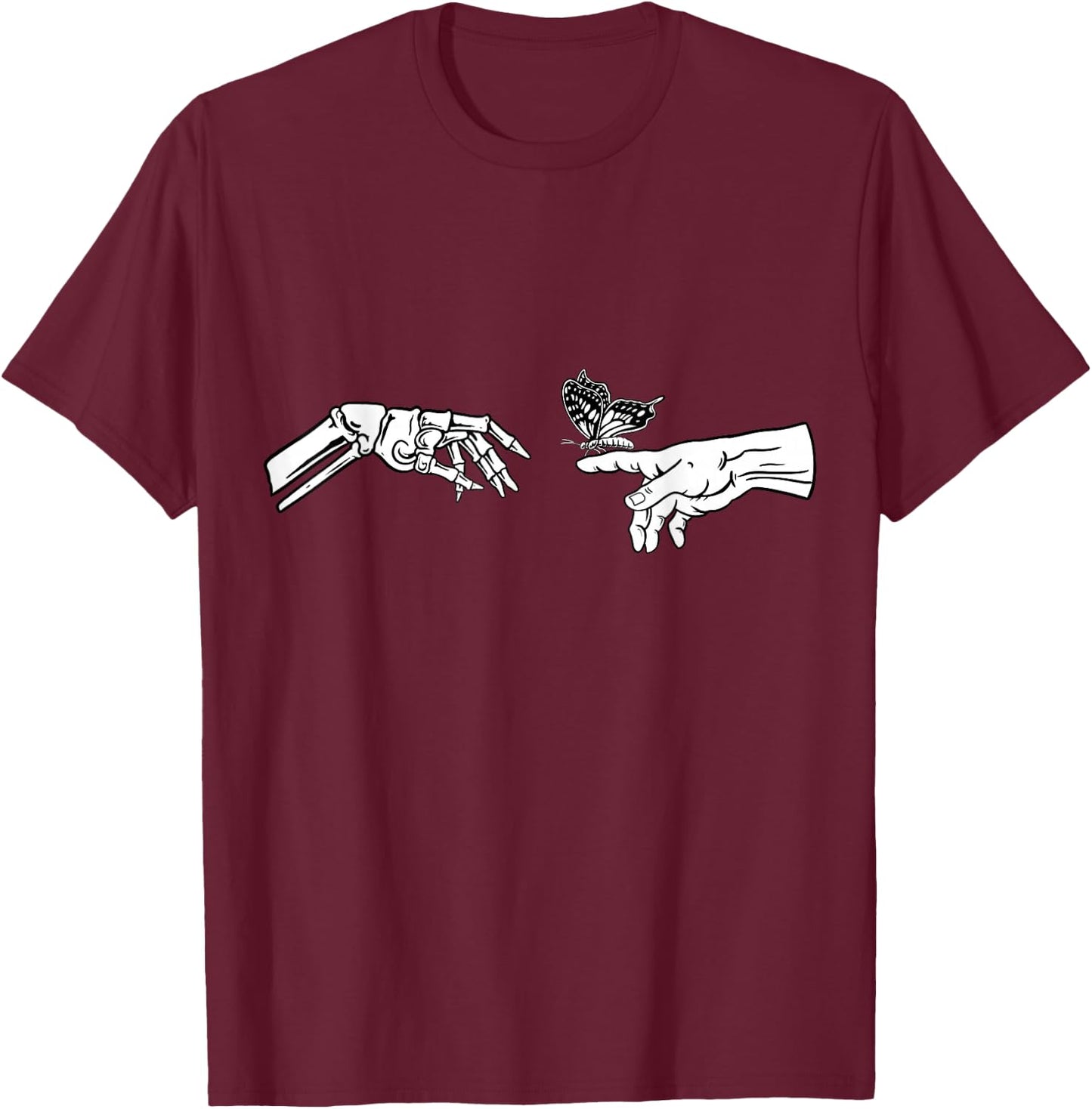 Michelangelo Creation of Adams Butterfly Grunge , black T-Shirt - T-Shirt | Maroon