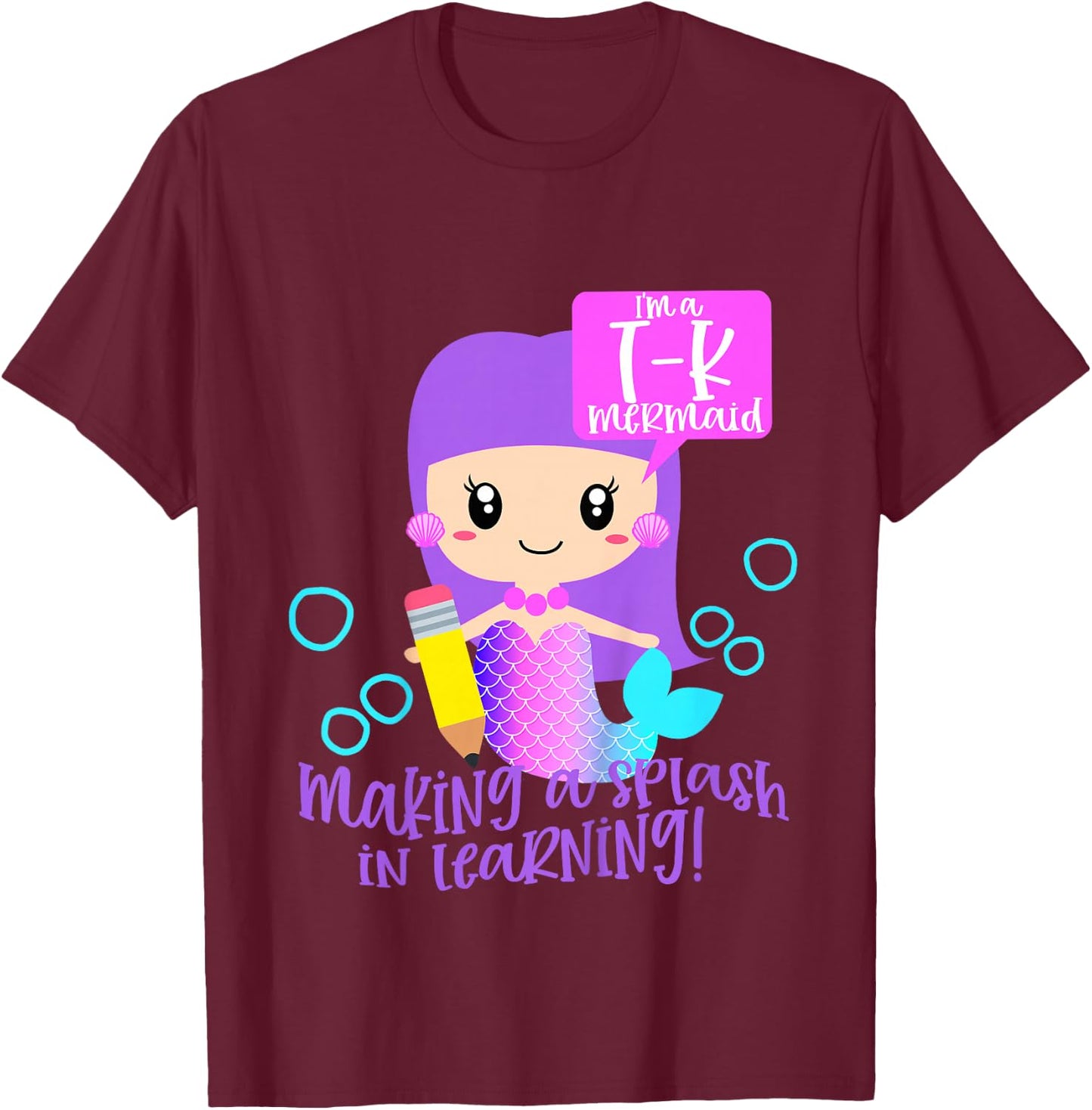 First Day of TK Girls Toddler Mermaid 1st Day of T K School T-Shirt - T-Shirt | Maroon