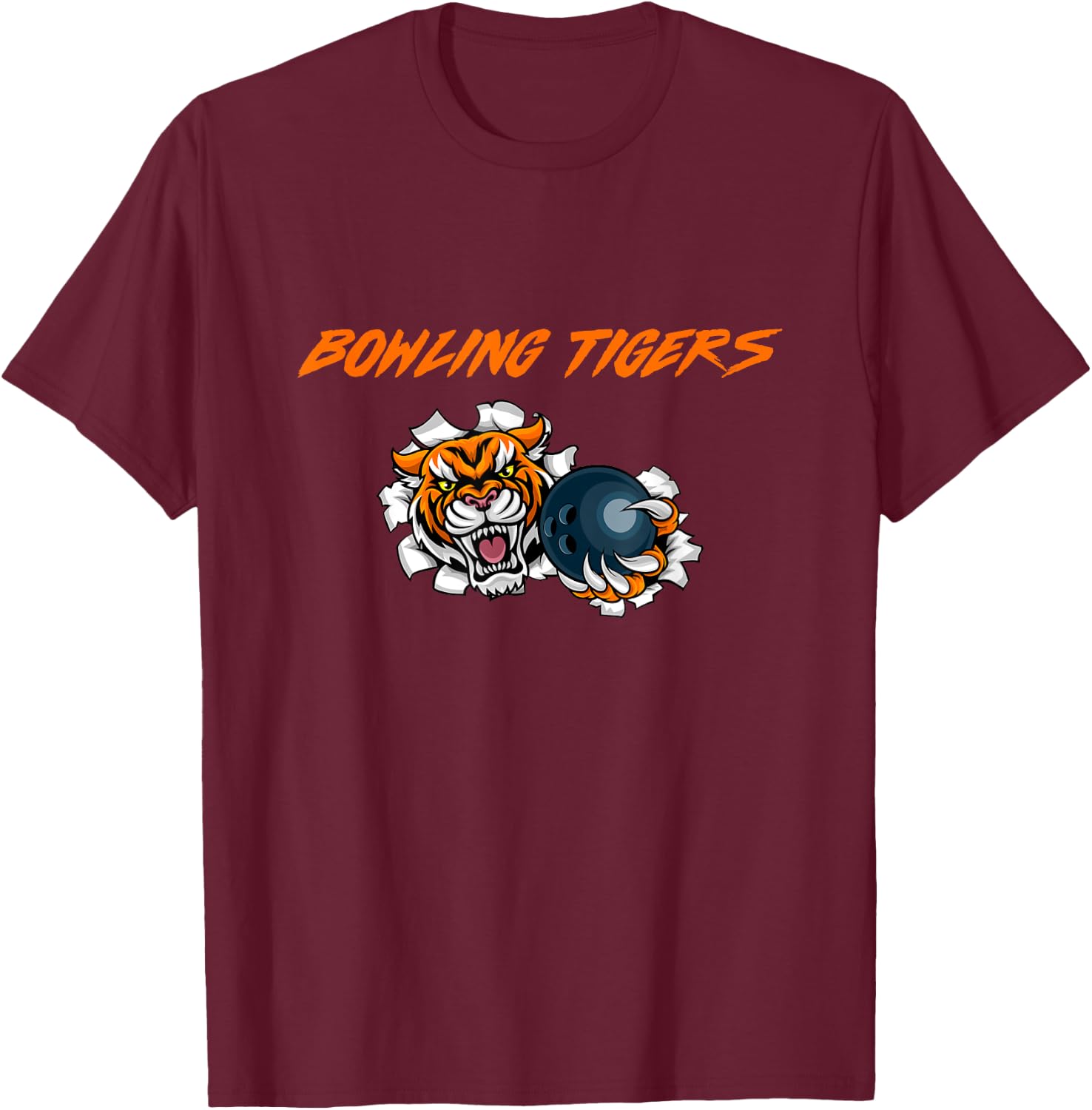Cool Tiger With Bowling Ball Bowling Team Matching T-Shirt - T-Shirt | Maroon