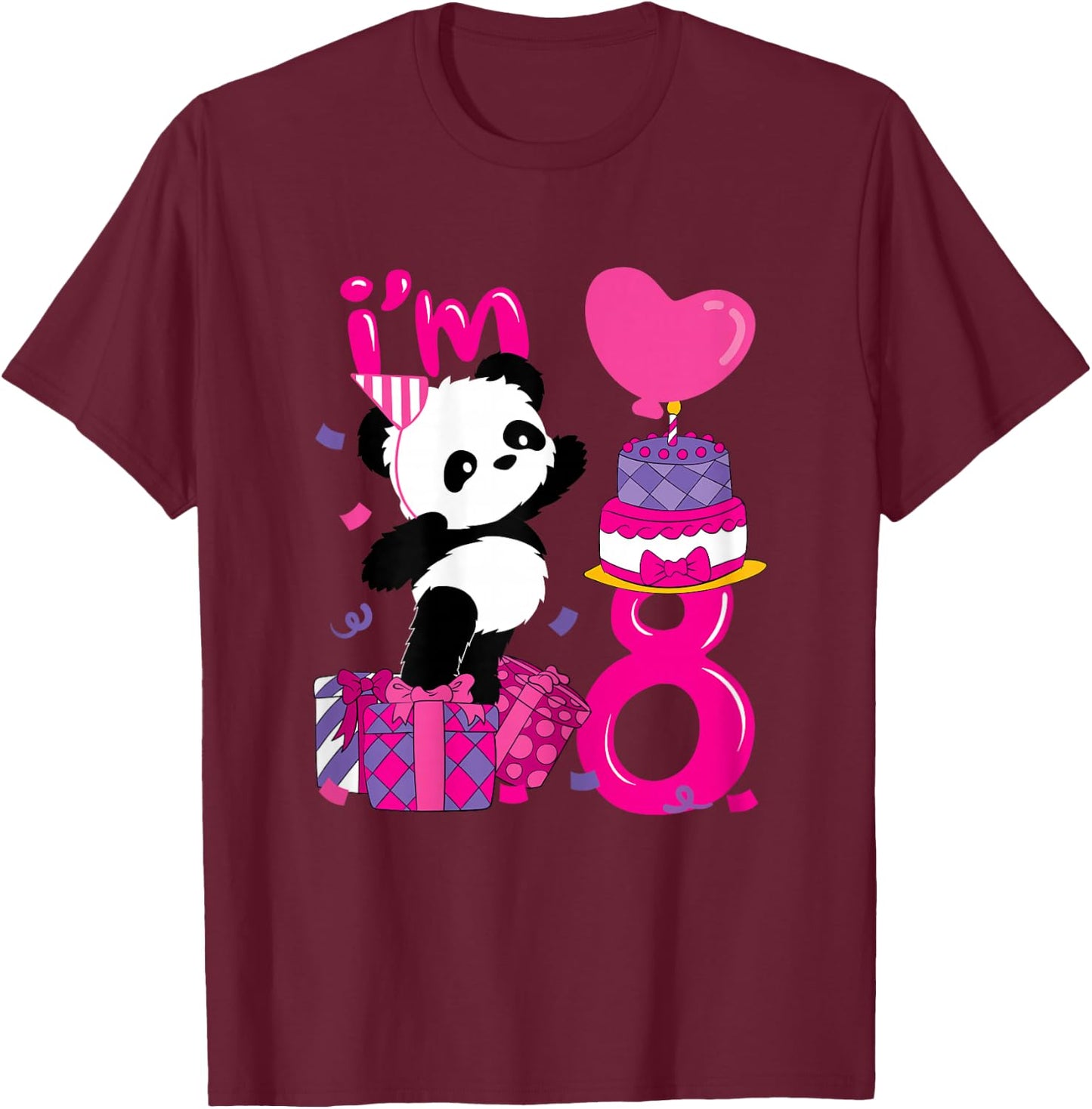 8 Years Old Girl Birthday Panda T-Shirt - T-Shirt | Maroon