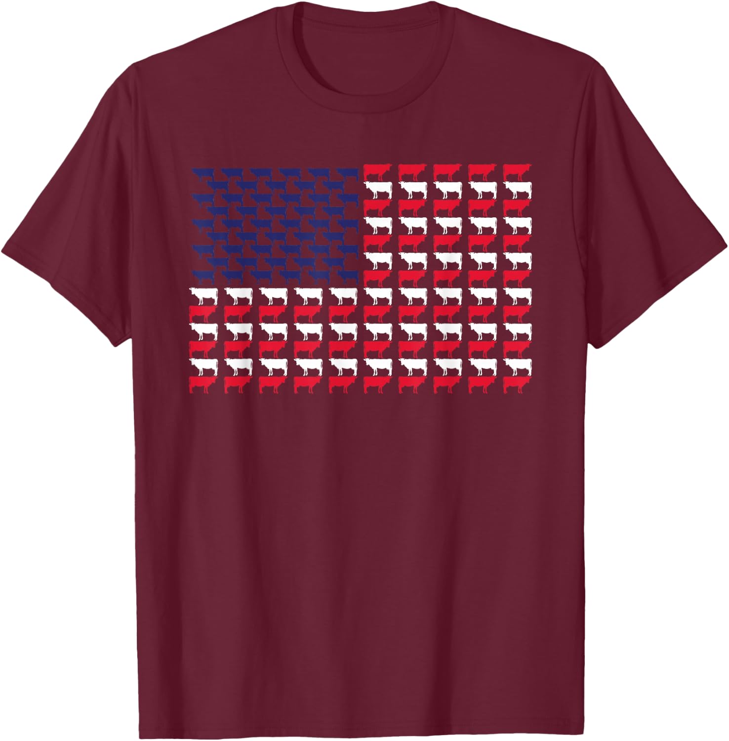 Cow American Flag 4th of July Patriotic T-Shirt - T-Shirt | Maroon