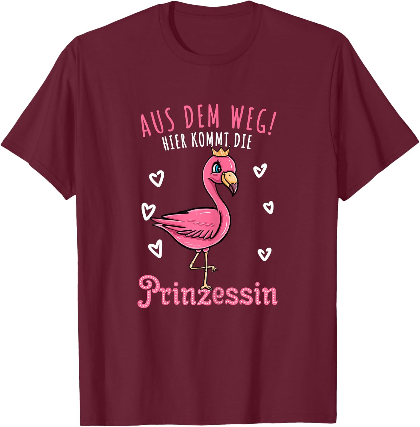 Hier Kommt Die Prinzessin Flamingo Mädchen , black T-Shirt - T-Shirt | Maroon