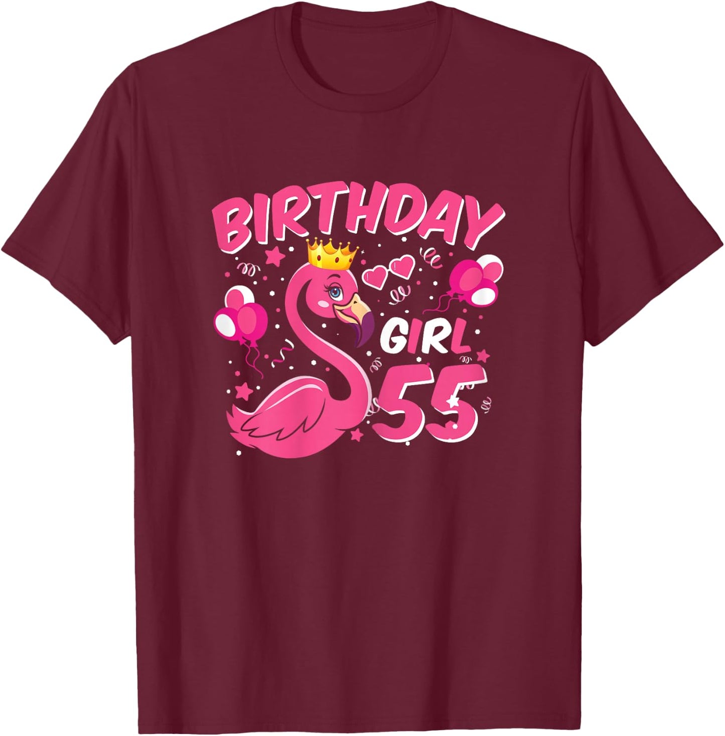 55th Birthday Gift Flamingo Fan 55 Year Old Women 55th Bday T-Shirt - T-Shirt | Maroon