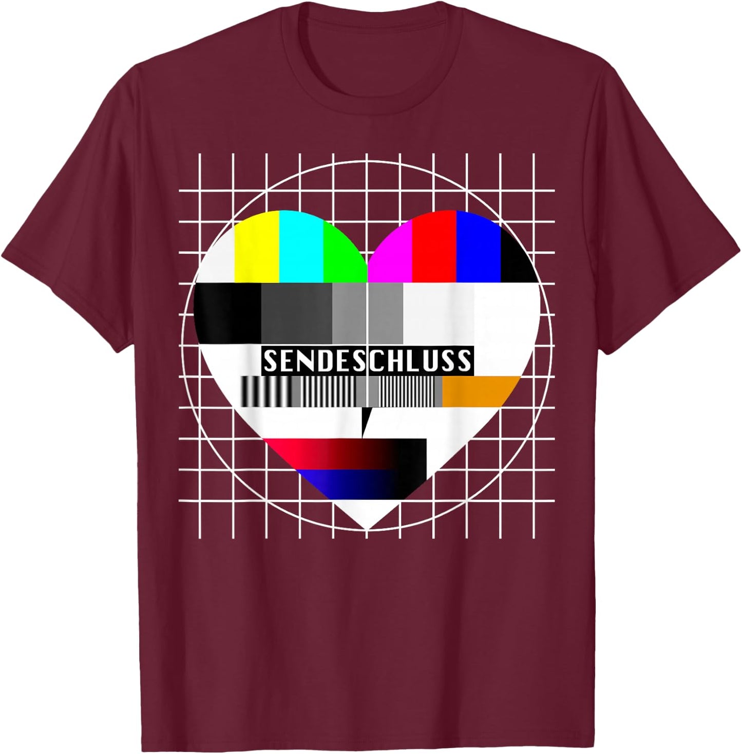 Testbild Heart Sendeschluss TV 90s Party 80s Costume T-Shirt - T-Shirt | Maroon