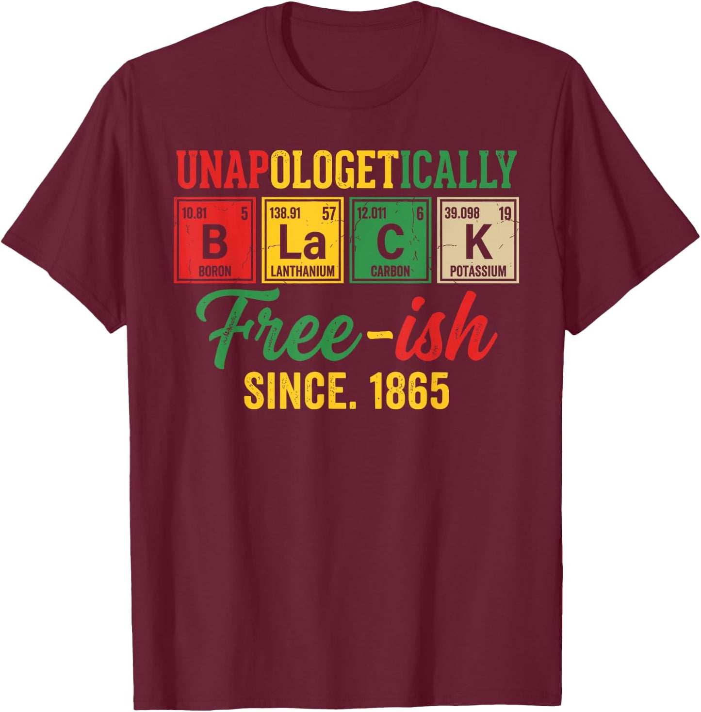 Unapologetically Black Periodic Juneteenth 1865 Celebration T-Shirt - T-Shirt | Maroon