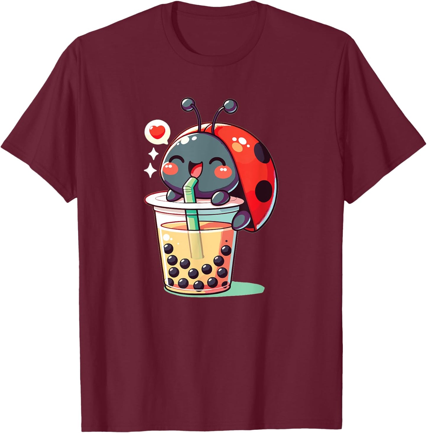 Kawaii Ladybug Bubble Tea Boba Ladybug T-Shirt - T-Shirt | Maroon