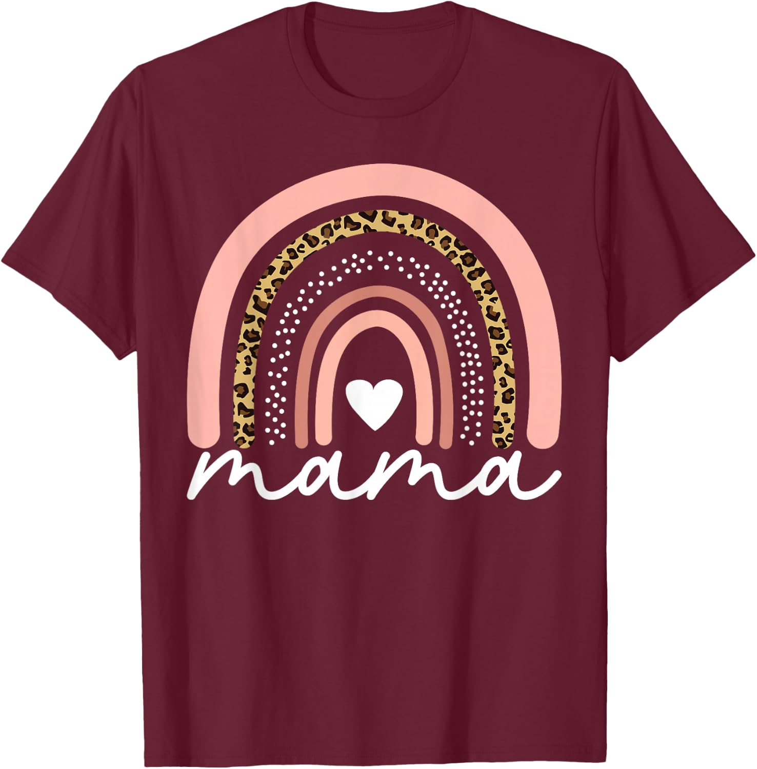 Boho Rainbow Mama Leopard Mother's Day Cute Mom Heart Mommy T-Shirt - T-Shirt | Maroon