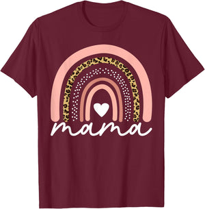 Boho Rainbow Mama Leopard Mother's Day Cute Mom Heart Mommy T-Shirt - T-Shirt | Maroon