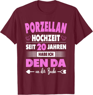 20th Wedding Anniversary Wife 20 Years Marriage Porcelain Wedding , black T-Shirt - T-Shirt | Maroon