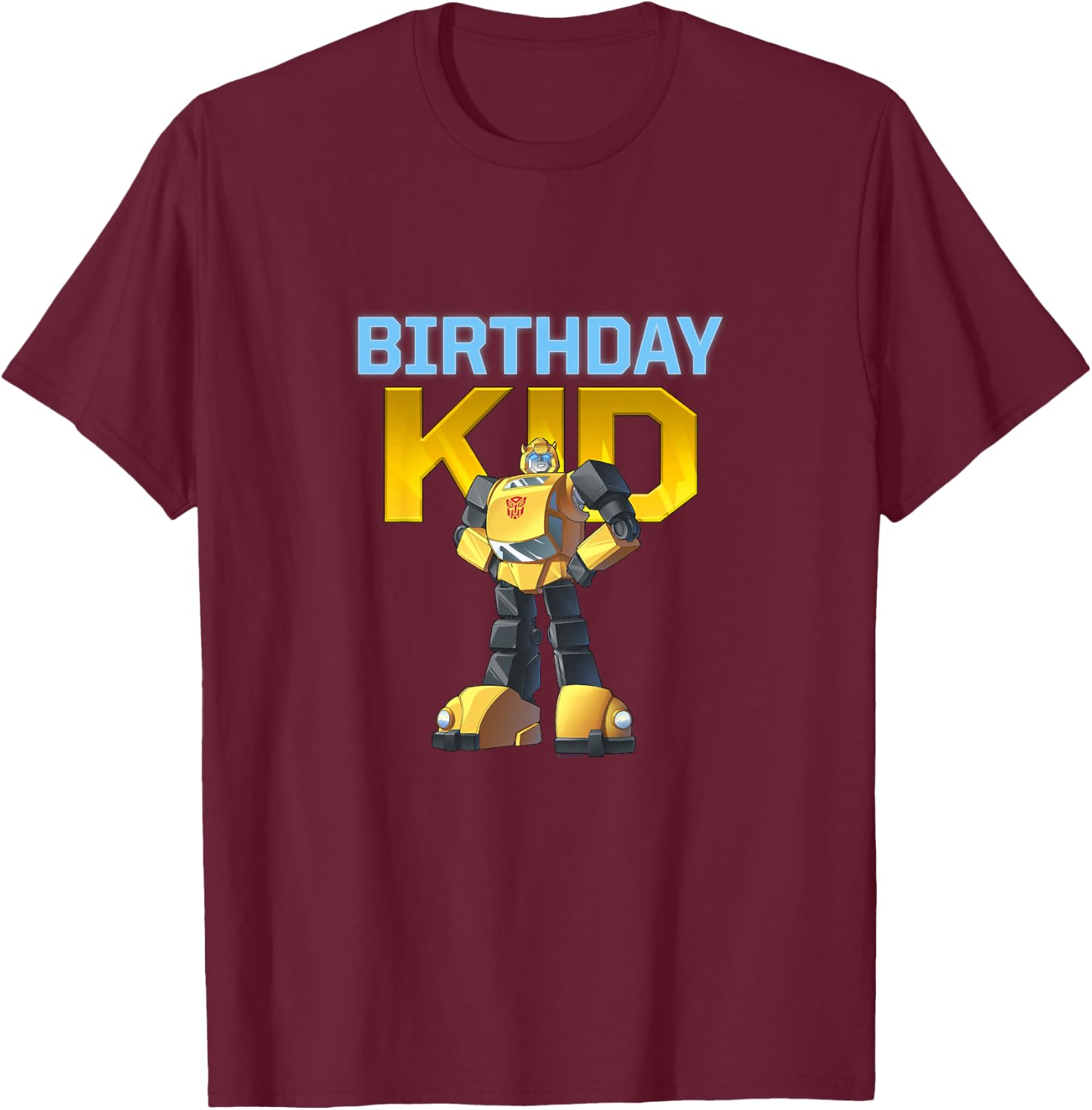 Kids Transformers Birthday Kid Bumblebee Shiny Big Poster Youth T-Shirt - T-Shirt | Maroon