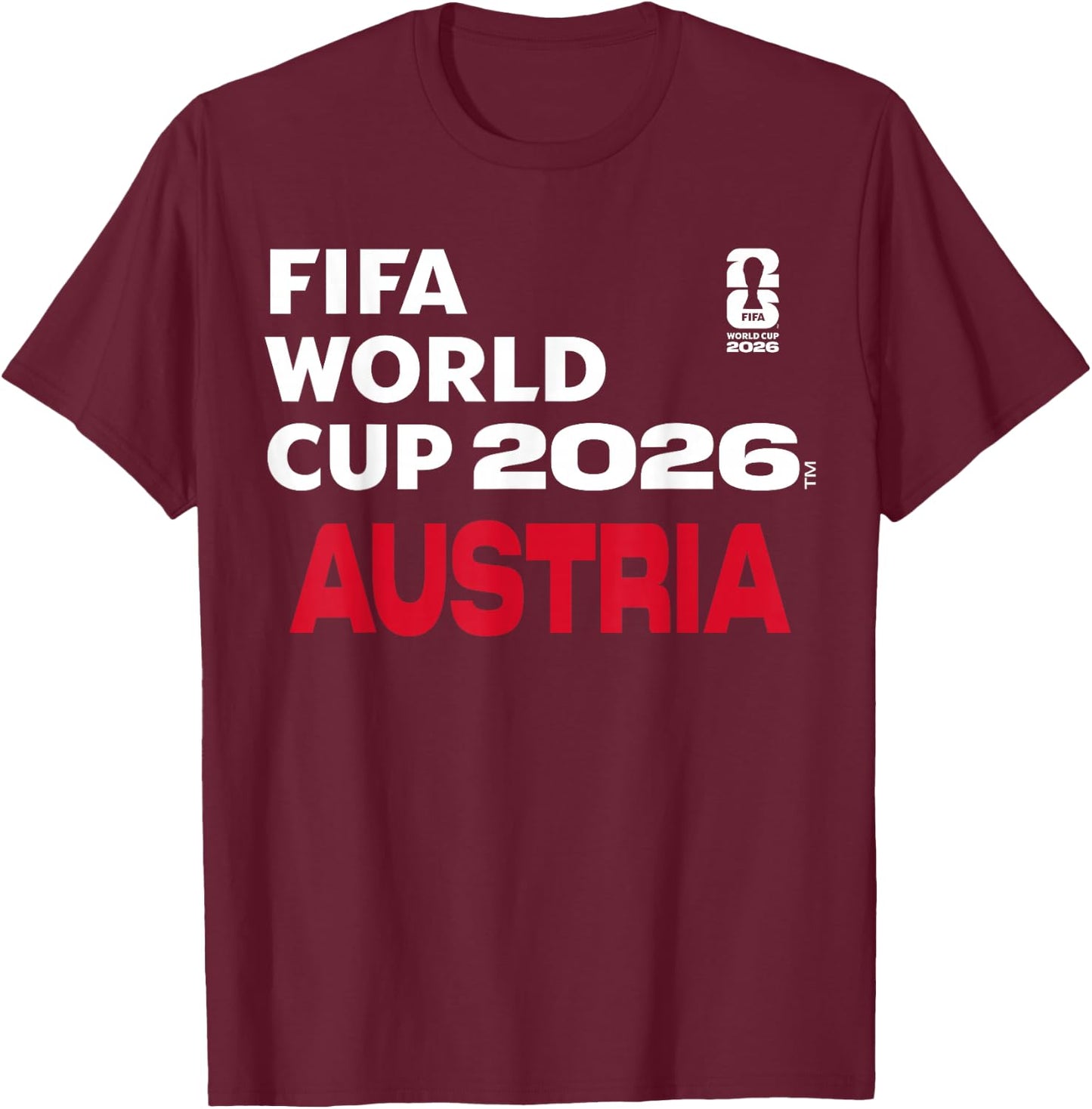 FIFA World CUP26 Österreich Blockbuchstaben T-Shirt - T-Shirt | Maroon