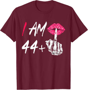 I Am 44 Plus 1 Middle Finger Funny 45th Women's Birthday T-Shirt - T-Shirt | Maroon