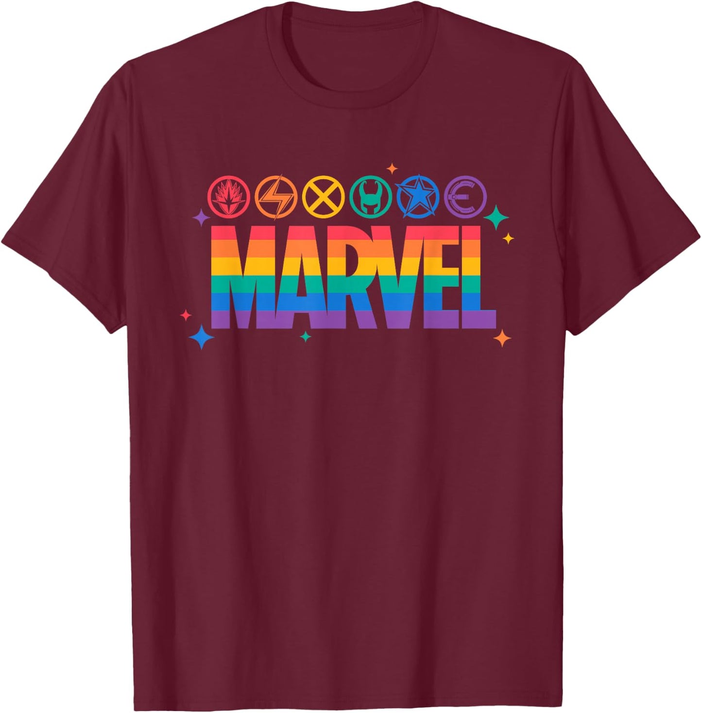 Marvel Pride Rainbow Logo Proud Heroes Symbols T-Shirt - T-Shirt | Maroon