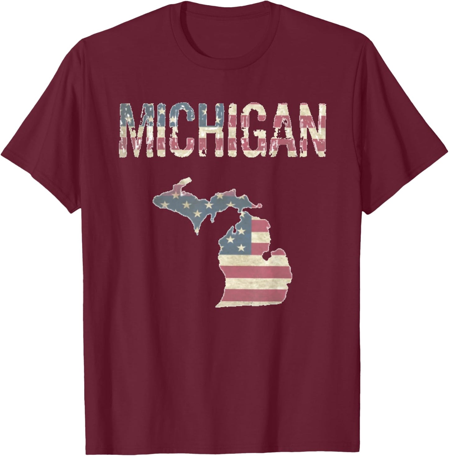 Michigan Patriotic 4th Of July Distressed Flag Great Lakes T-Shirt - T-Shirt | Maroon