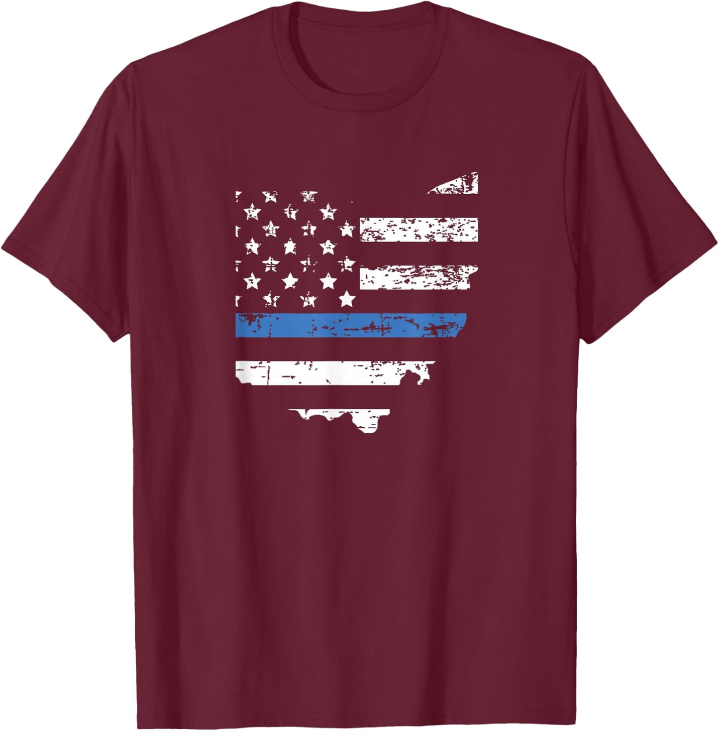 Thin Blue Line Flag Ohio Law Enforcement Officers Police T-Shirt - T-Shirt | Maroon