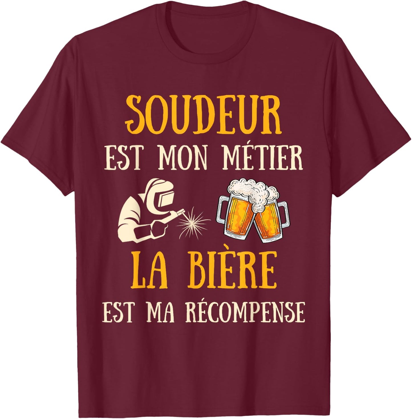 Welder Man Humour Welding Gift Humorous Beer , Black, S T-Shirt - T-Shirt | Maroon