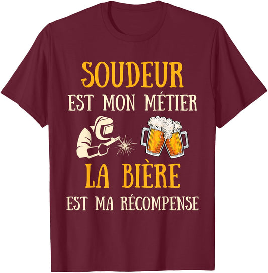 Welder Man Humour Welding Gift Humorous Beer , Black, S T-Shirt - T-Shirt | Maroon