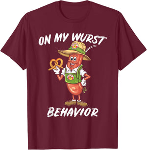 Oktoberfest On My Wurst Behavior Gift: Boys & Graphic T-Shirt - T-Shirt | Maroon