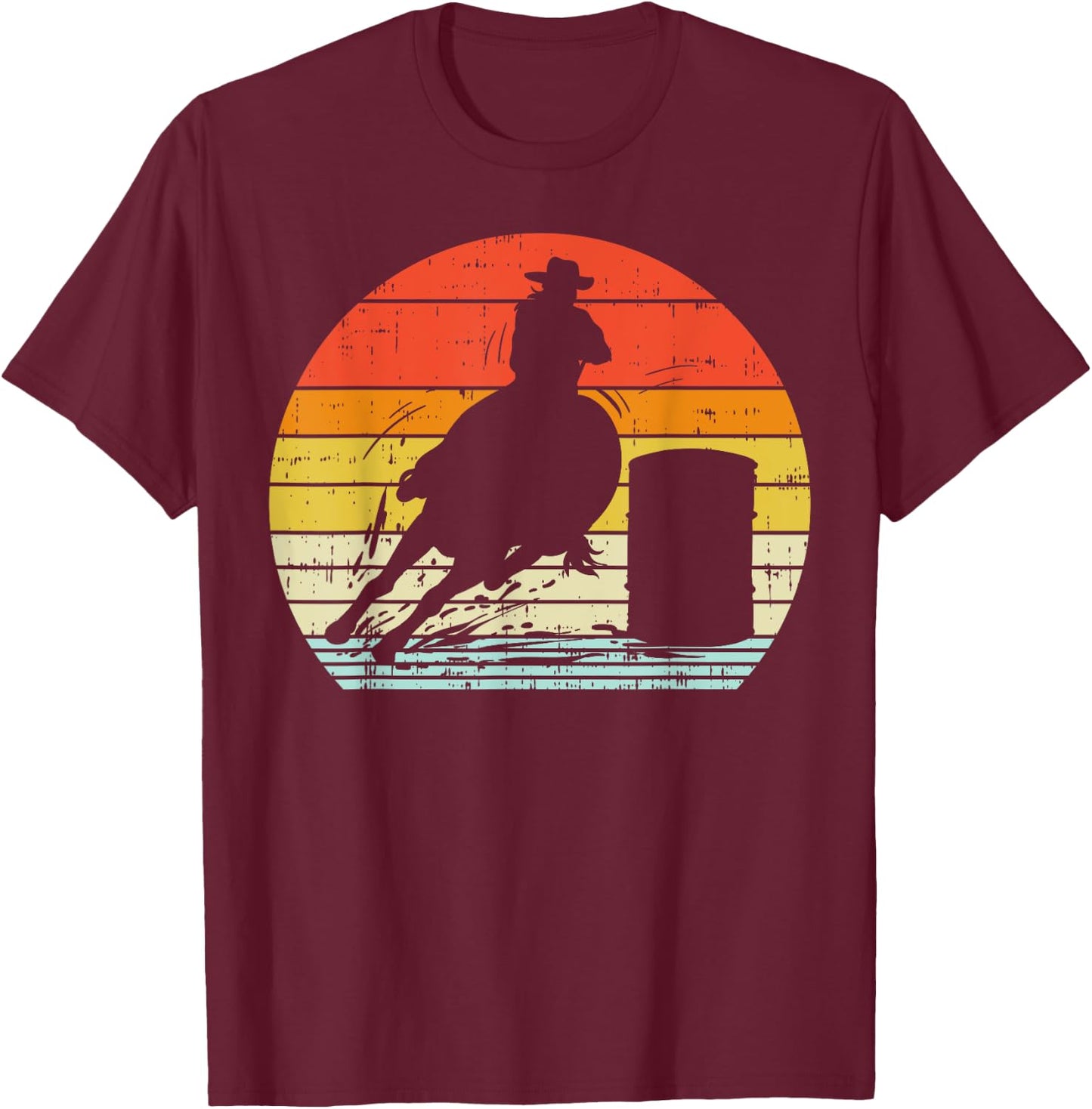 Barrel Racing Sunset Retro 80s Rodeo Horse Racer Rider Gift T-Shirt - T-Shirt | Maroon