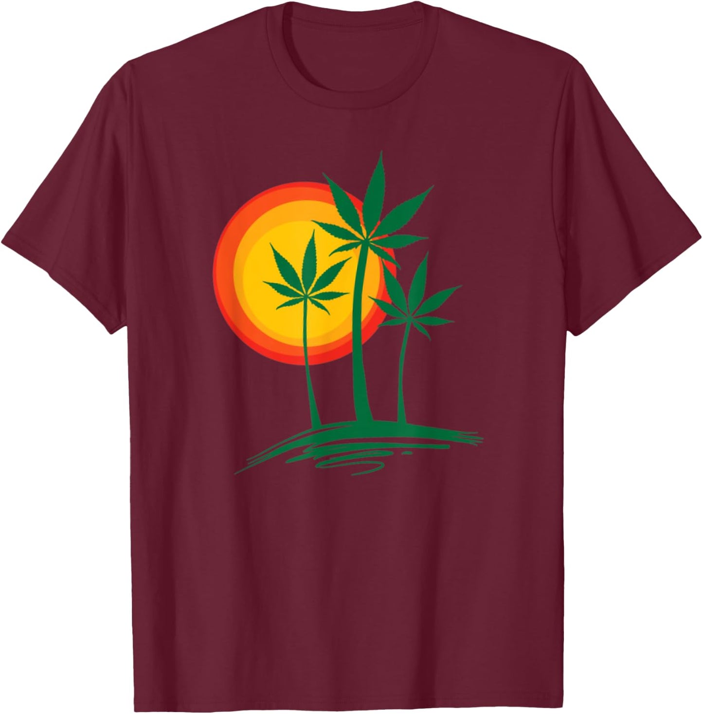 Beautiful Marijuana Weed Palm Tree Paradise T-Shirt - T-Shirt | Maroon