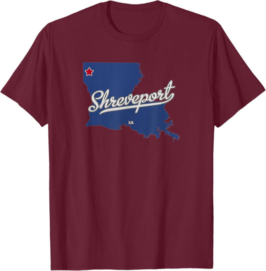 Shreveport Louisiana LA Map T-Shirt - T-Shirt | Maroon
