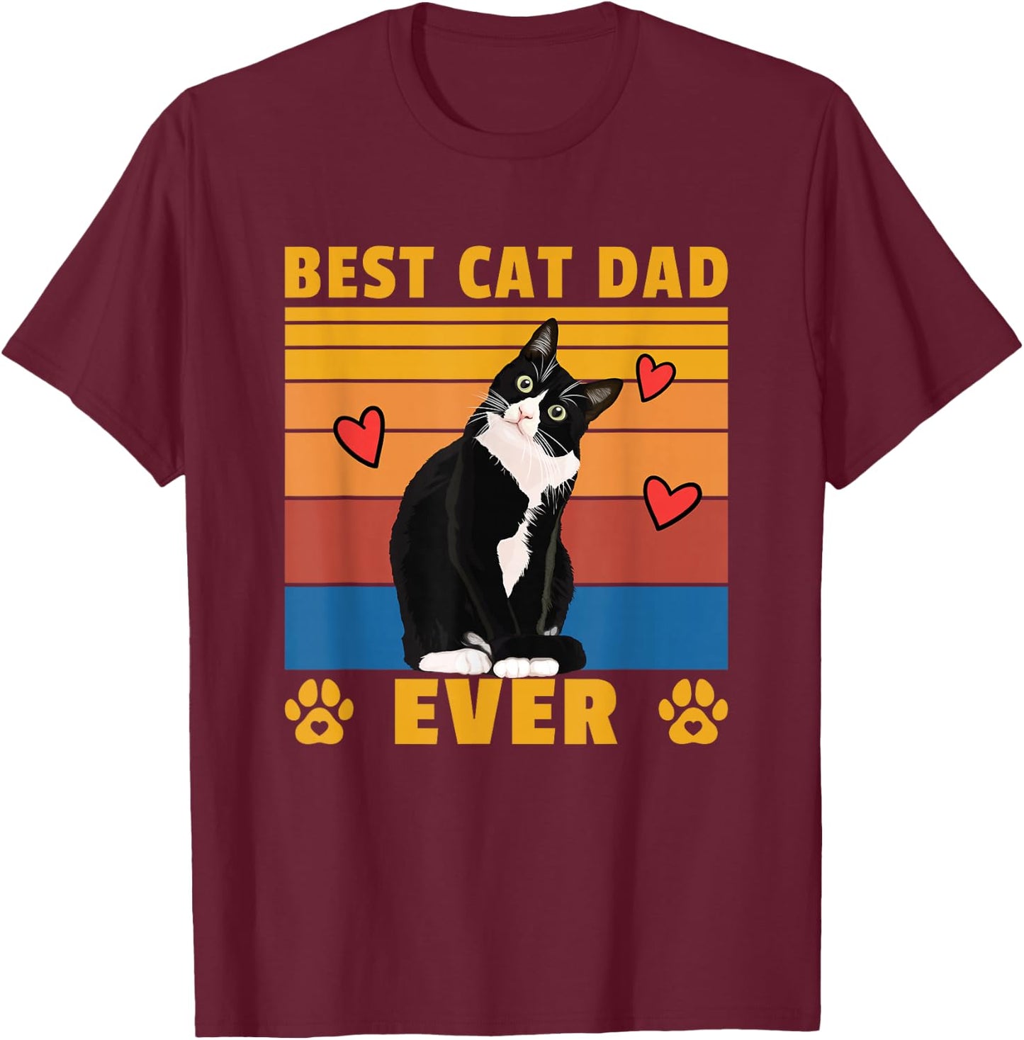 Men's Best Cat Dad Ever Funny Cat T-Shirt - T-Shirt | Maroon