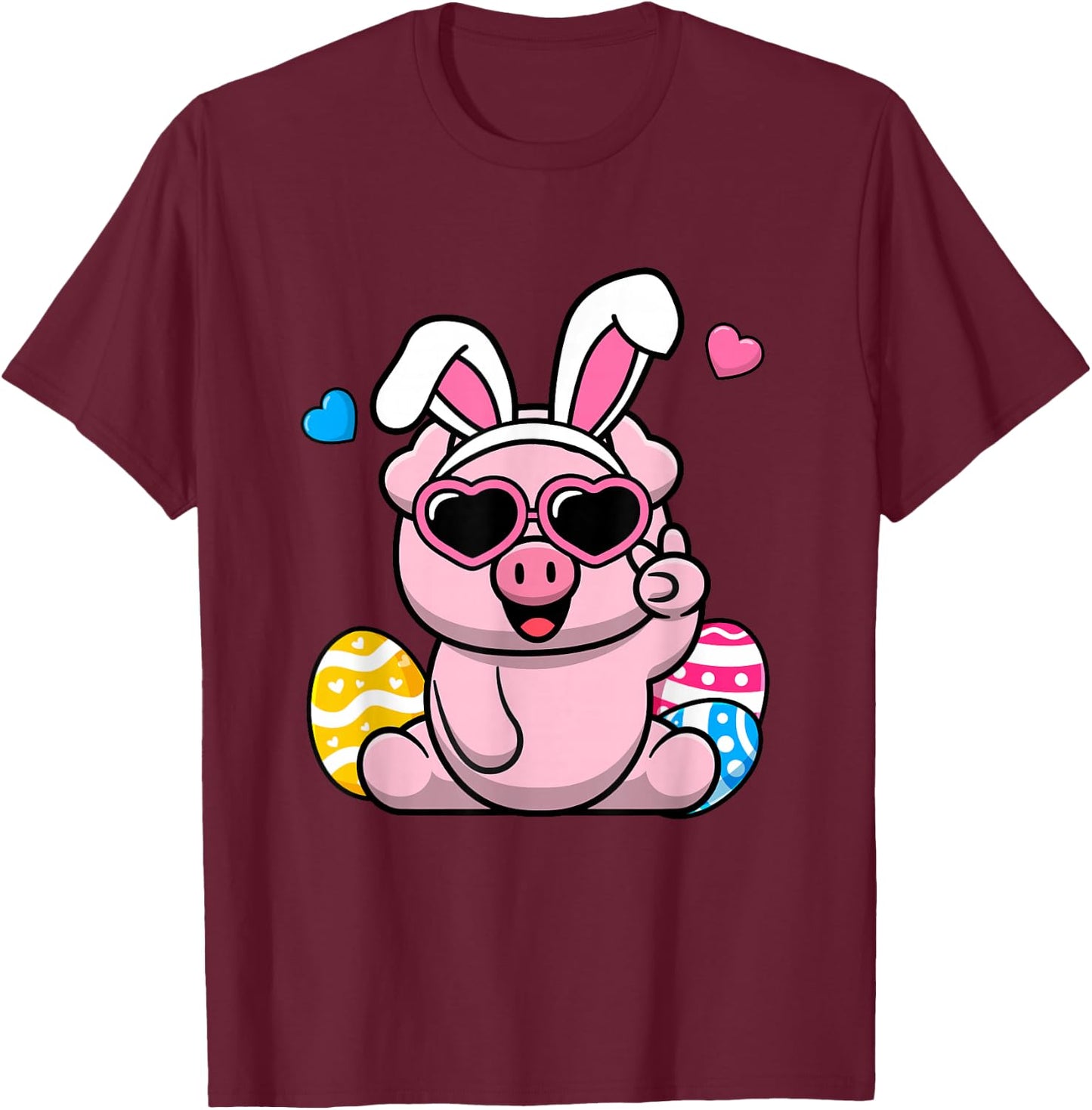 Cute Pig Bunny Ears Easter Day Boy Girl Kids T-Shirt - T-Shirt | Maroon
