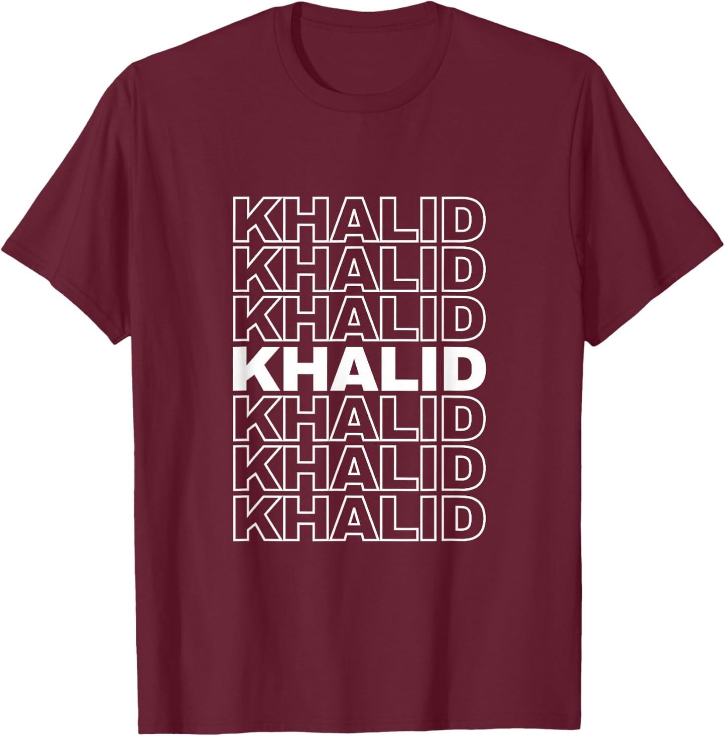 I Love Khalid Retro Pattern Personalized First Name T-Shirt - T-Shirt | Maroon