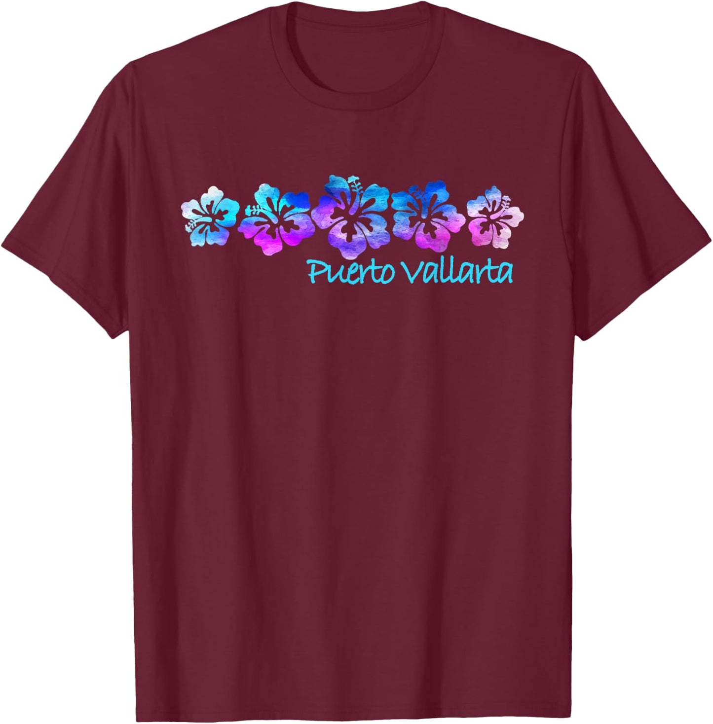 Puerto Vallarta Tropical Flower Design -Vacation Beach T-Shirt - T-Shirt | Maroon