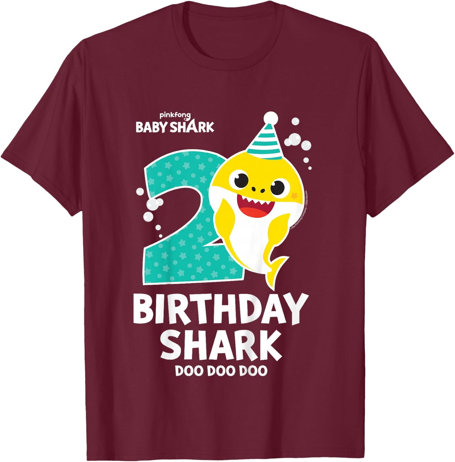 Offizieller Baby Shark Birthday Shark Alter 2 T-Shirt - T-Shirt | Maroon