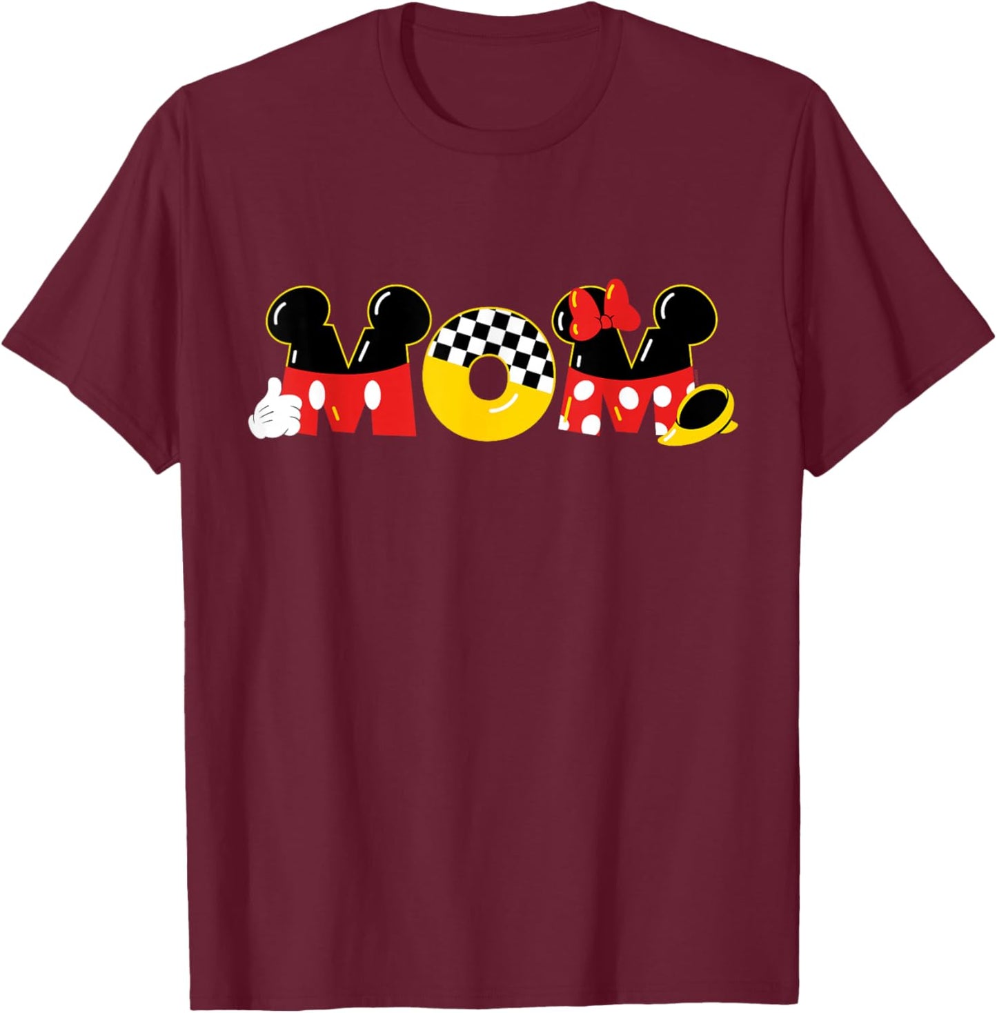 Disney Mickey Mouse & Minnie Mouse Mom Mother's Day Birthday , Black, S T-Shirt - T-Shirt | Maroon