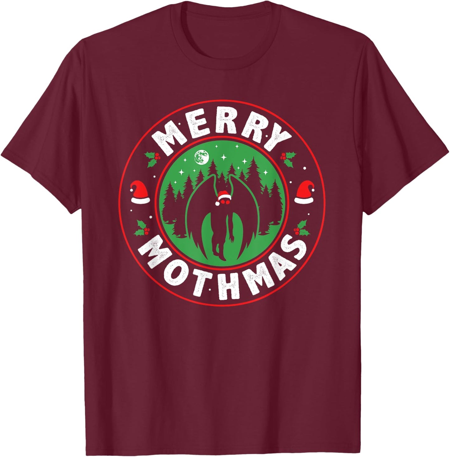 Merry Mothmas Funny Santa Mothman Cryptid Christmas Pajama T-Shirt - T-Shirt | Maroon
