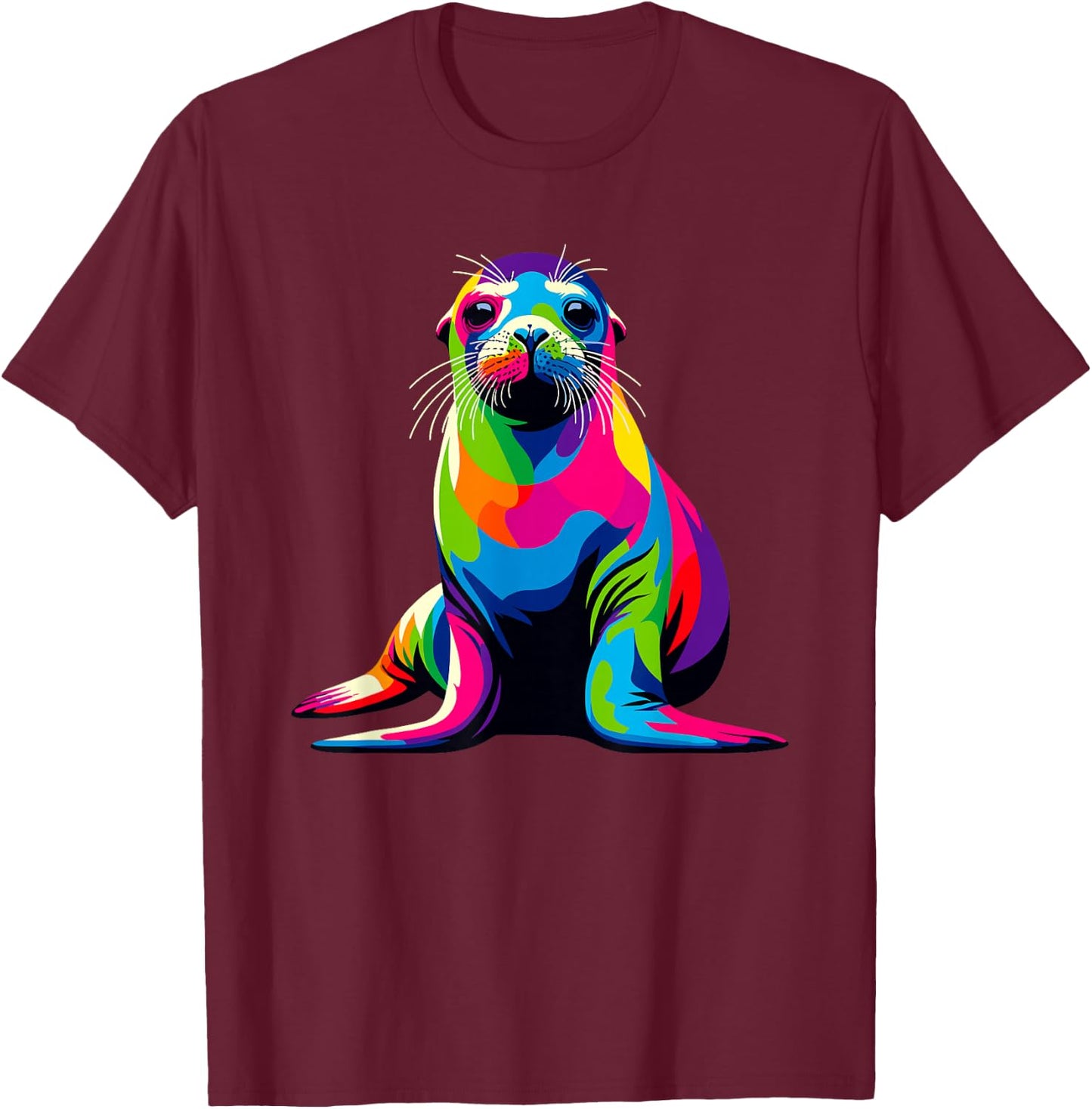 Colorful Pop Art Hawaiian Monk Seal Seals T-Shirt - T-Shirt | Maroon