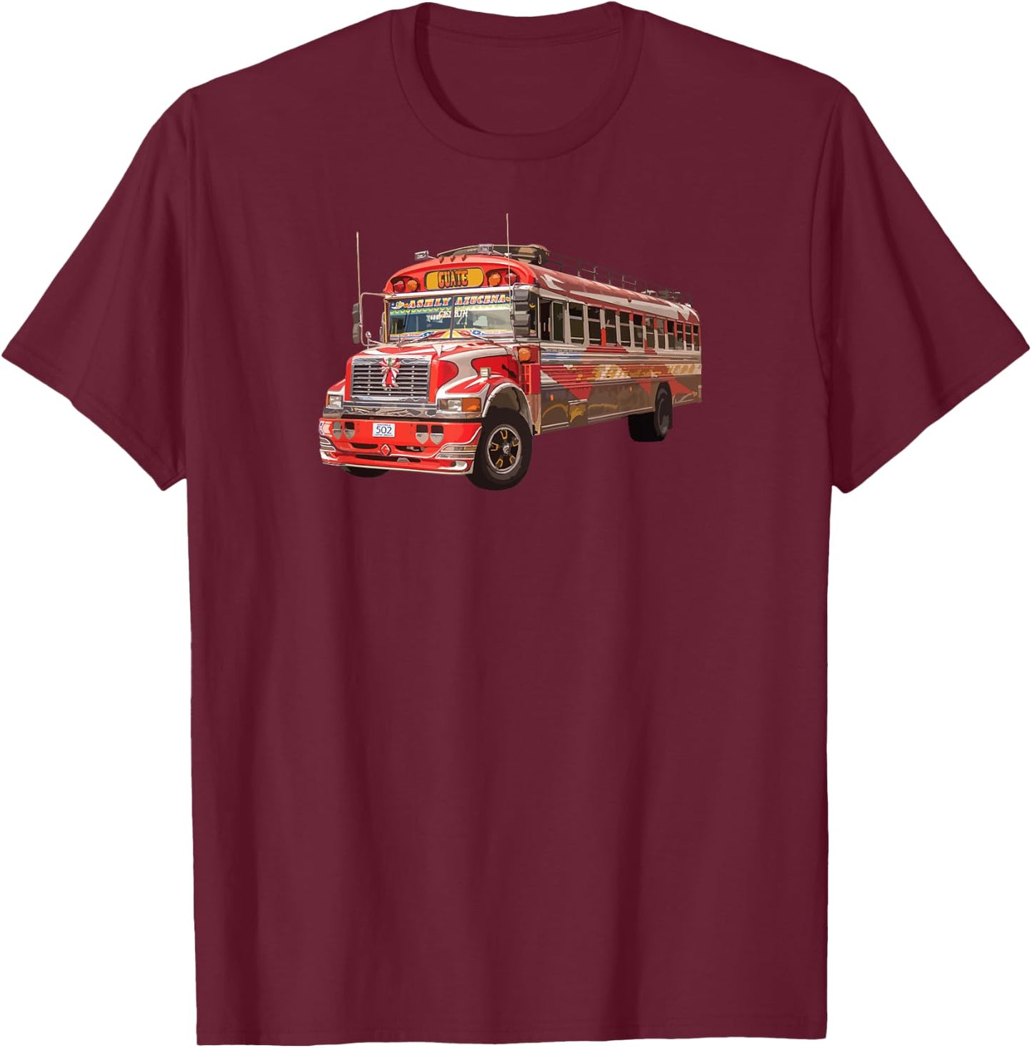 Chicken Bus Guatemala Antigua Quetzal Guate Tikal Mayan 502 T-Shirt - T-Shirt | Maroon