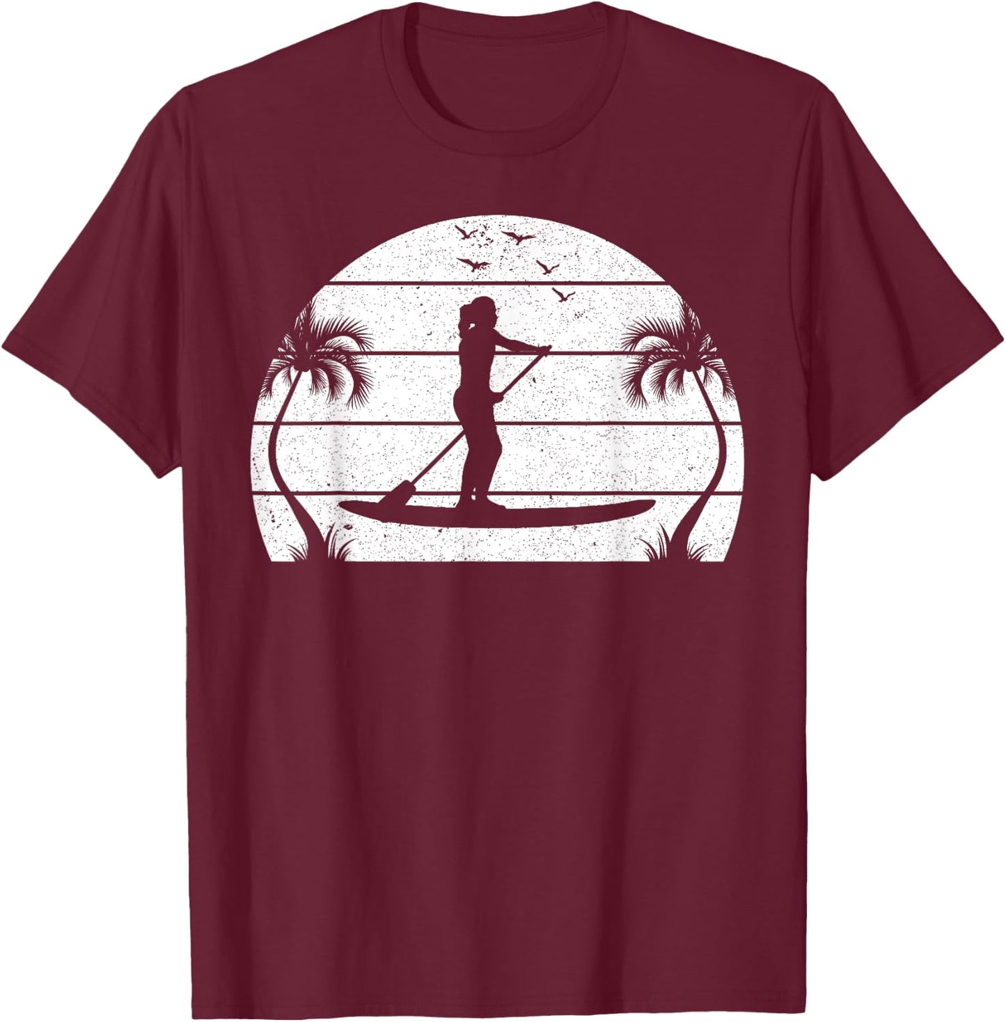 Water Sports Sunset SUP Girl - Stand Up Paddleboard T-Shirt - T-Shirt | Maroon