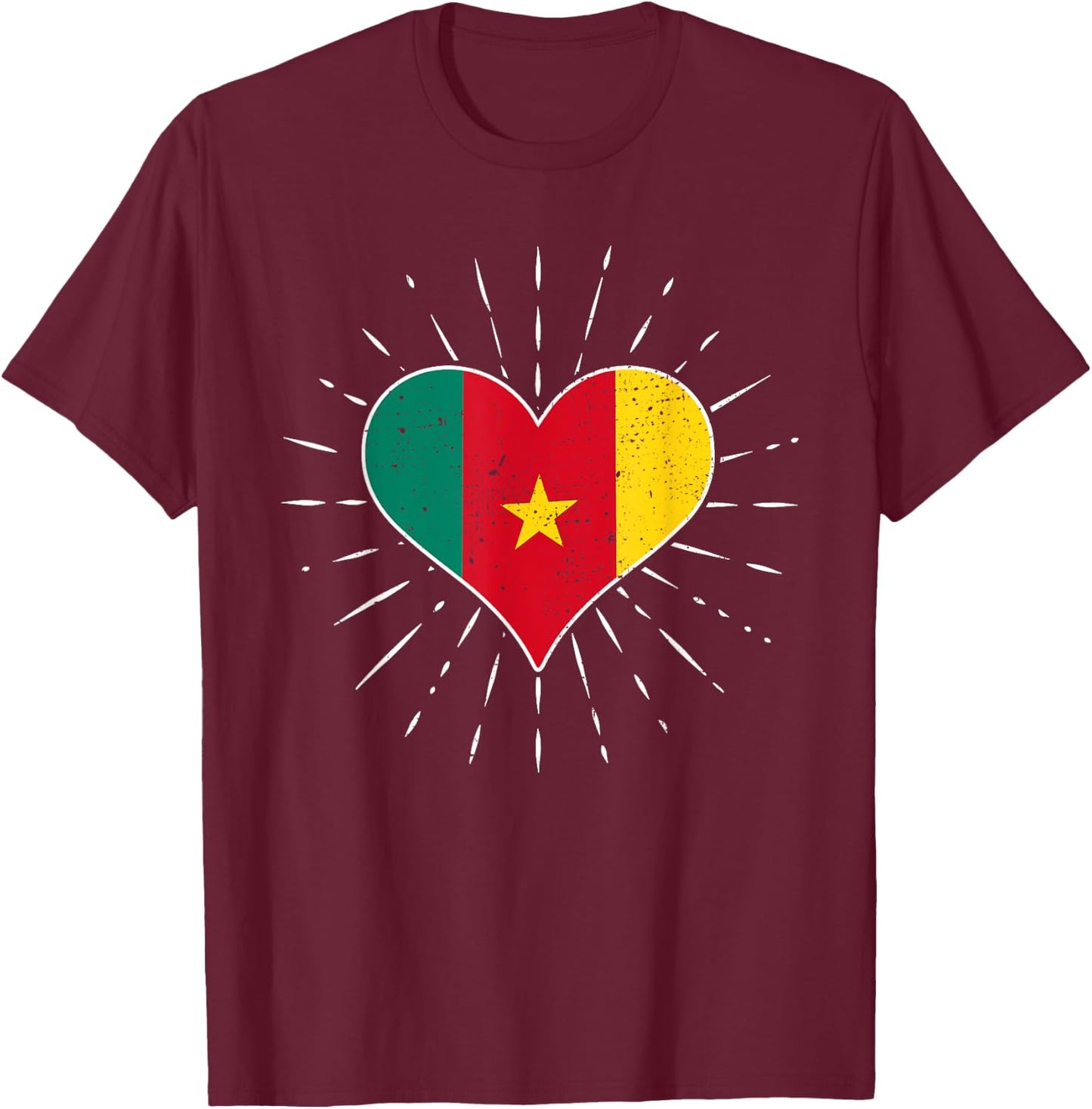 Vintage Cameroonian Flag Heart Cameroon Lovers Retro , Black, S T-Shirt - T-Shirt | Maroon