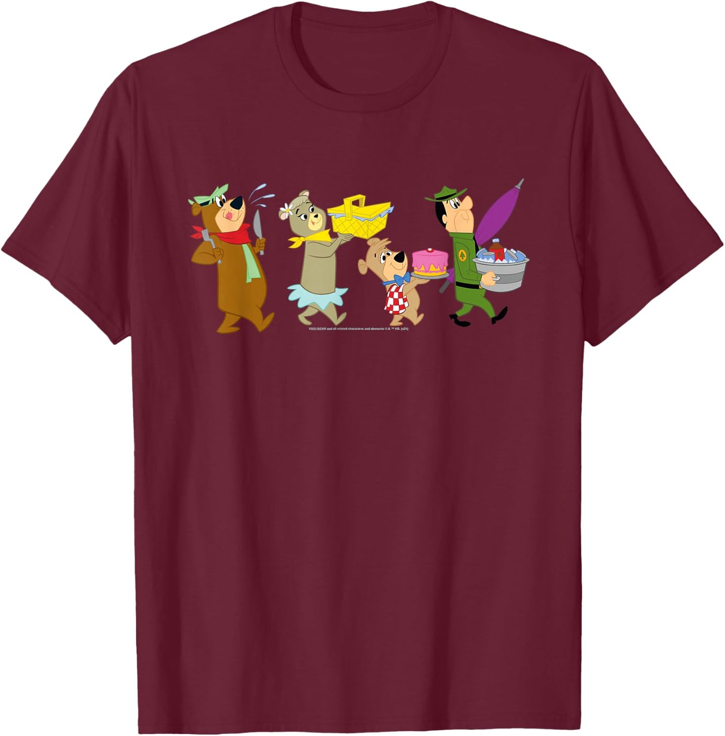 Yogi Bear Marching to The Picnic T-Shirt - T-Shirt | Maroon