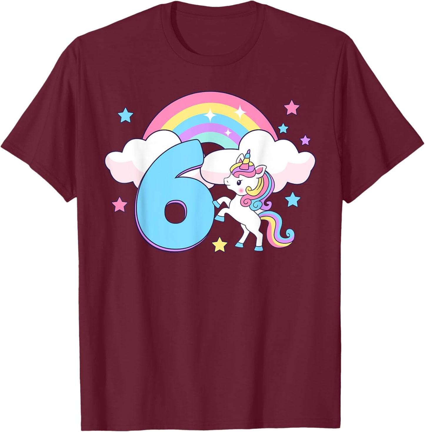 It's My Birthday Cute Unicorn Rainbow 6 Years Old Kids Girls T-Shirt - T-Shirt | Maroon